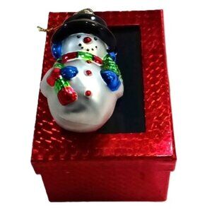 New In Box Holiday Collection Christmas Tree Glass Ornament Snowman‎ Handpainted